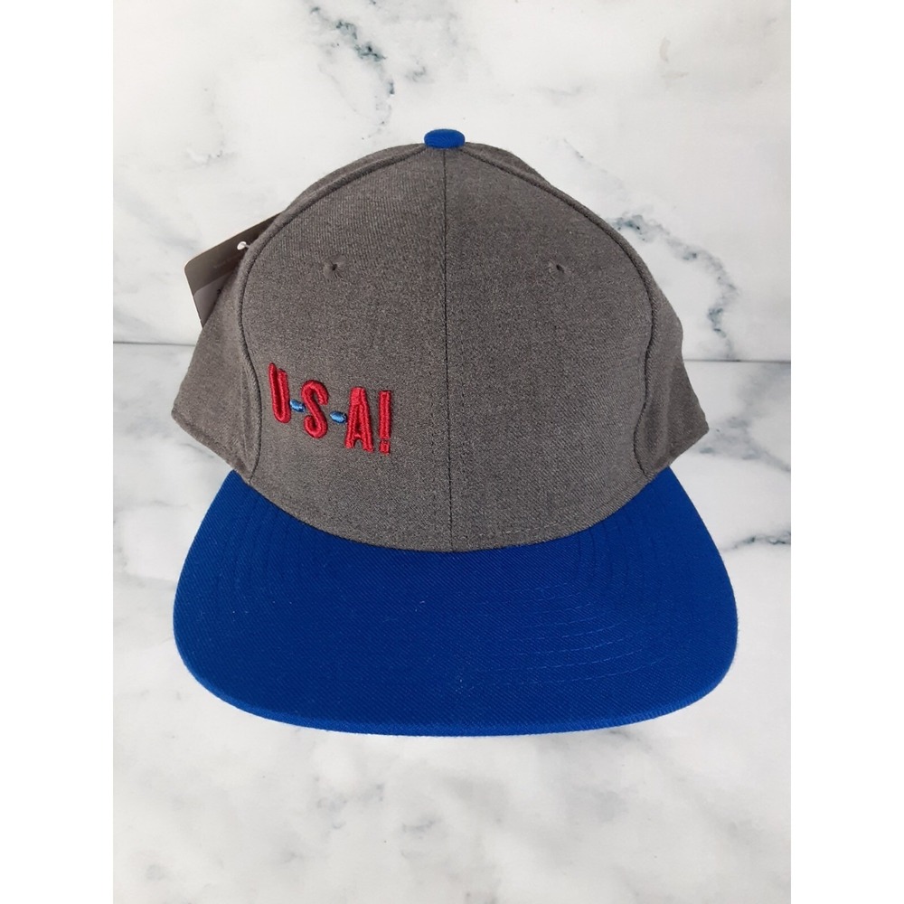 U-S-A!  Adjustable Royal Blue Charcoal Gray Snapback Baseball Cap Hat NWT